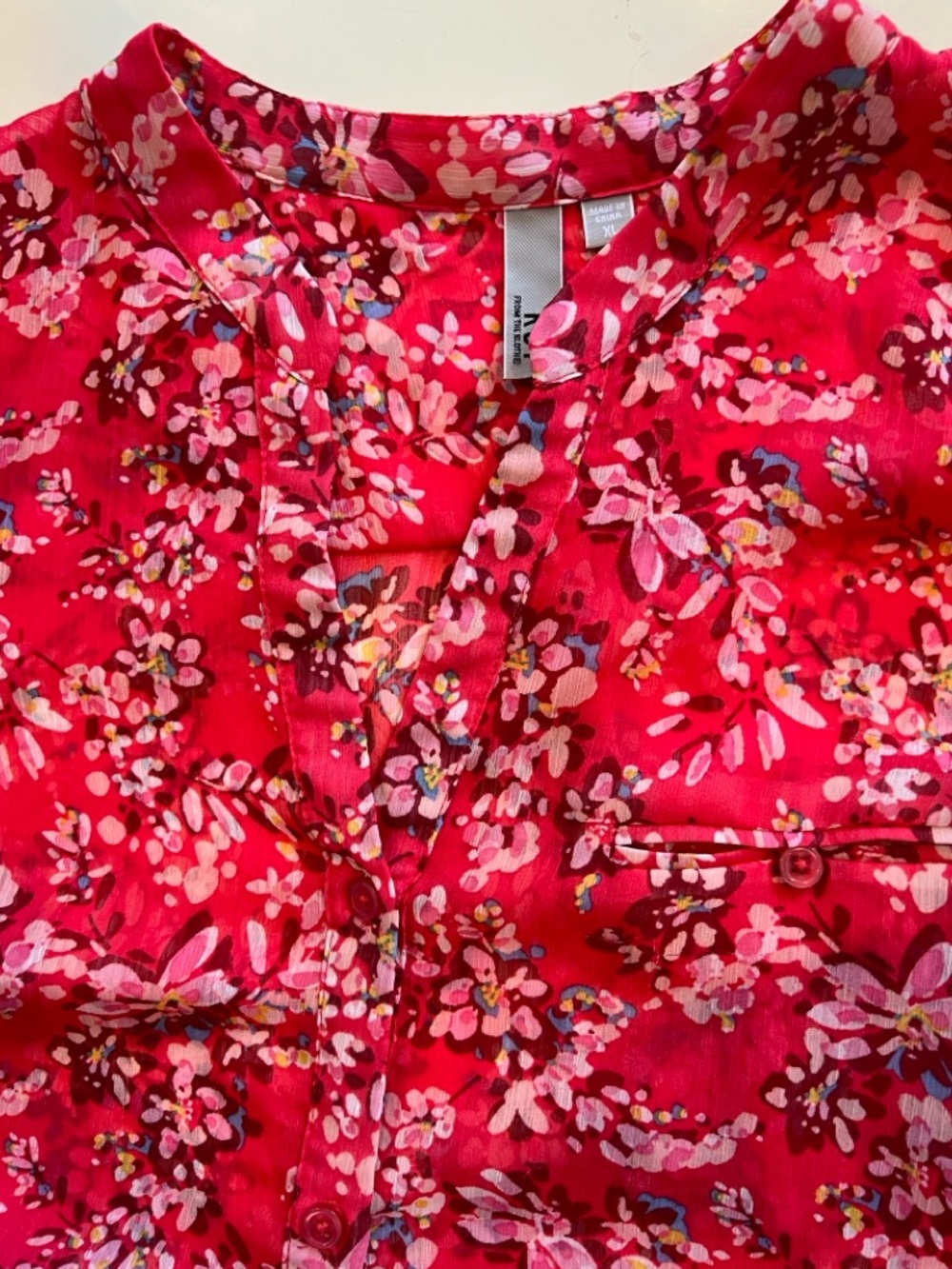 KUT from the Kloth Sheer Floral Button Down Adjustable Sleeves Blouse Size XL - Picture 6 of 11